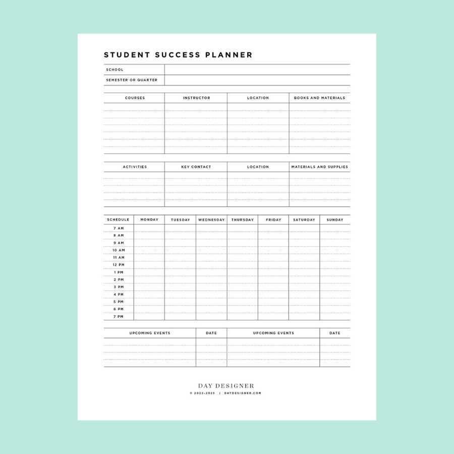 Free Student Success Planner Printable