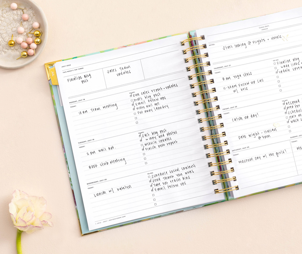 2023-2024 Day Designer Weekly/Monthly Planner, 5-7/8 x 8-5/8, Climbing Floral Mint Frosted, July 2023 to June 2024, 137884-A