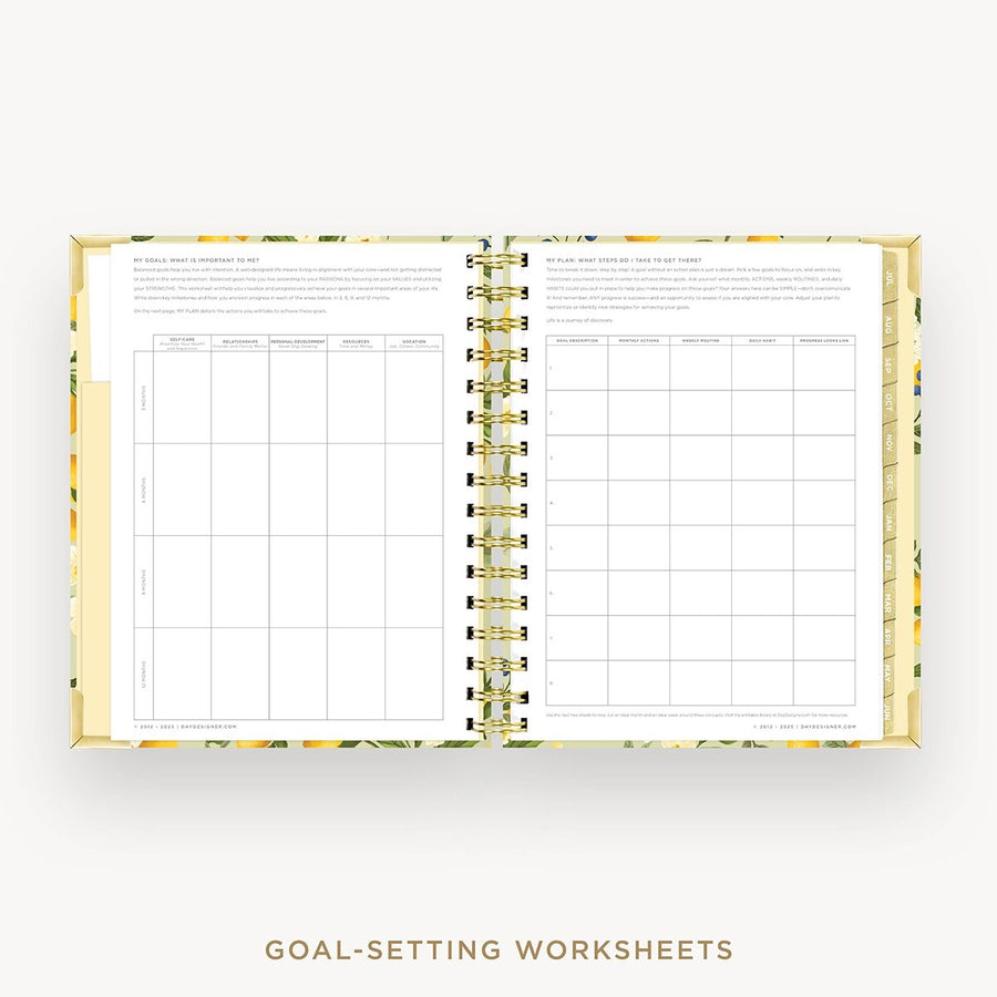 Day Designer 2026-27 mini weekly planner: Lemon Floral Sage cover with goals worksheet