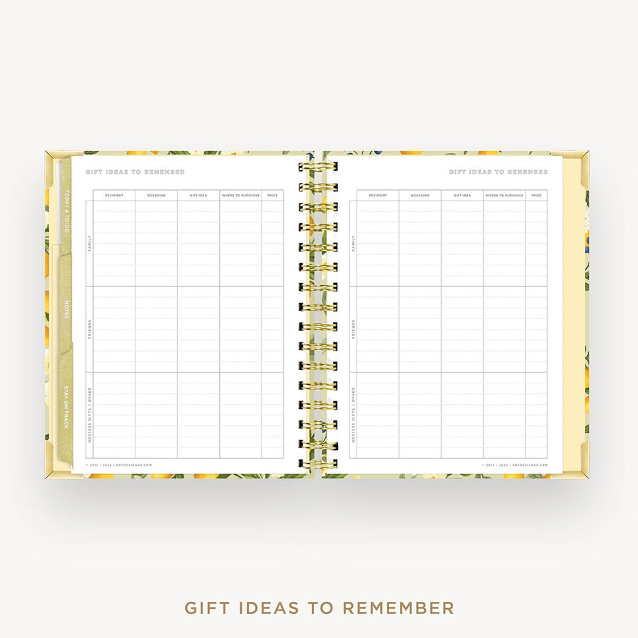 Day Designer 2026-27 mini weekly planner: Lemon Floral Sage cover with gift ideas pages