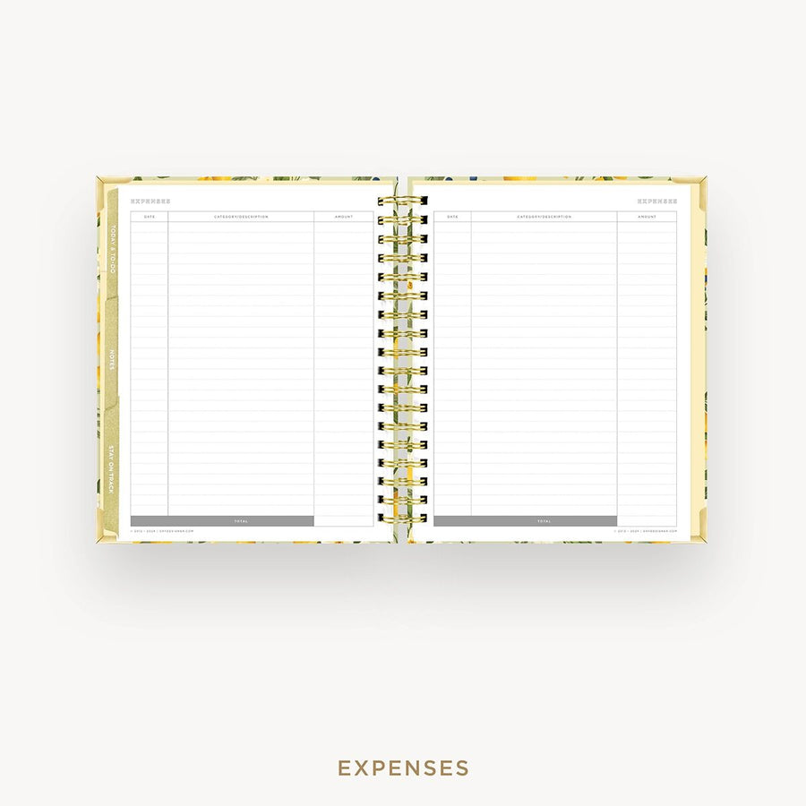 Day Designer 2026-27 weekly planner: Lemon Floral Sage cover with expense tracking pages