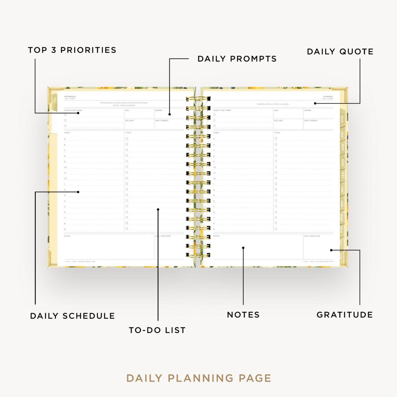 2026-27 Daily Planner: Lemon Floral Sage