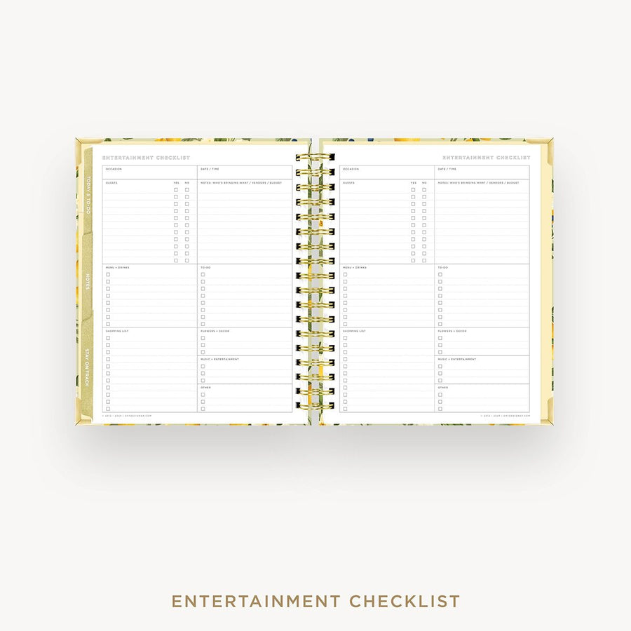 Day Designer 2026-27 weekly planner: Lemon Floral Sage cover with entertainment party planner