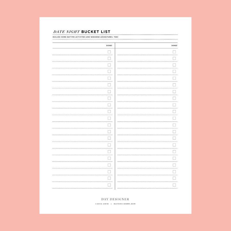 date night bucket list printable on a peach background