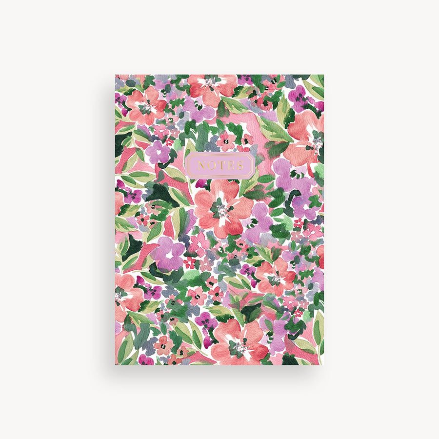 slim mini notebook in red, pink, purple floral design