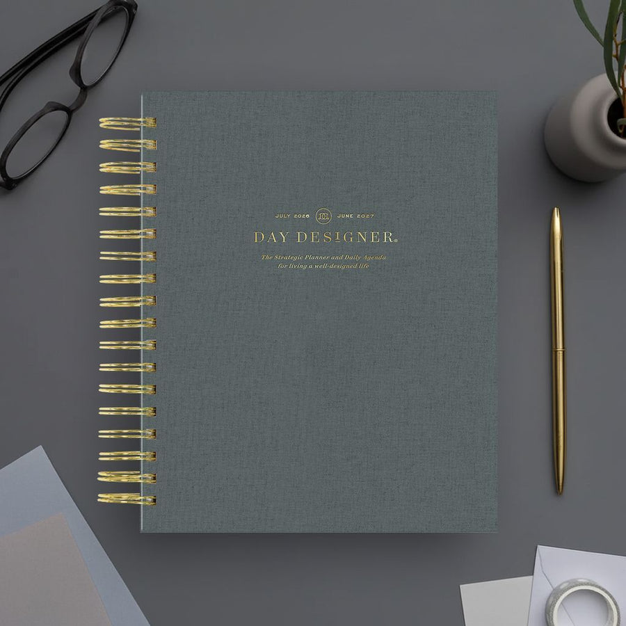Day Designer 2026-27 daily planner: Charcoal Bookcloth beautiful cover agenda book