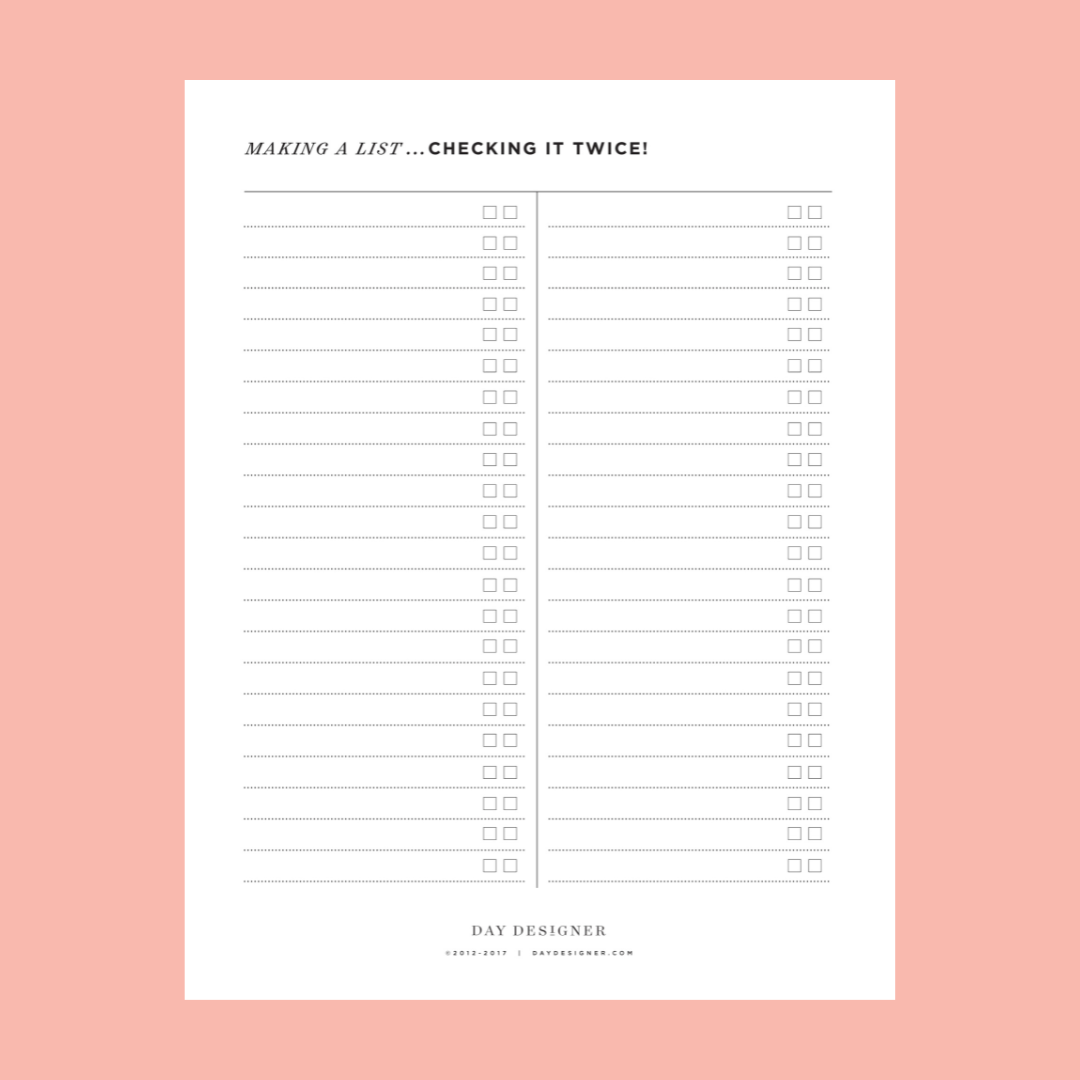 Free Making a List, Checking it Twice! Printable