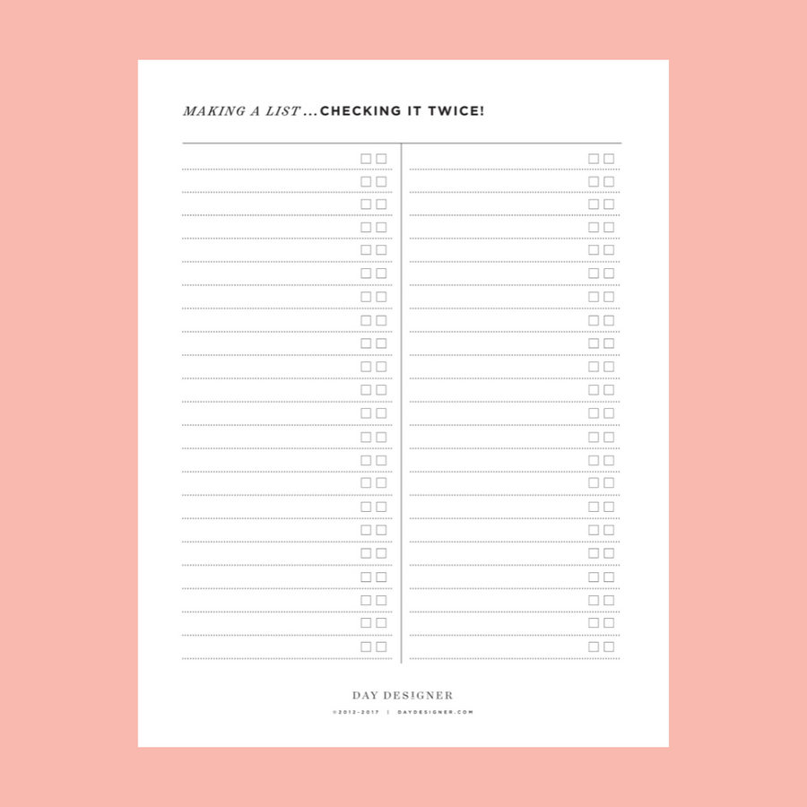 making a list...checking it twice printable with lined rows and check boxes on a peach background