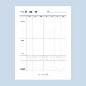 Free Weekly Food And Exercise Log Printable