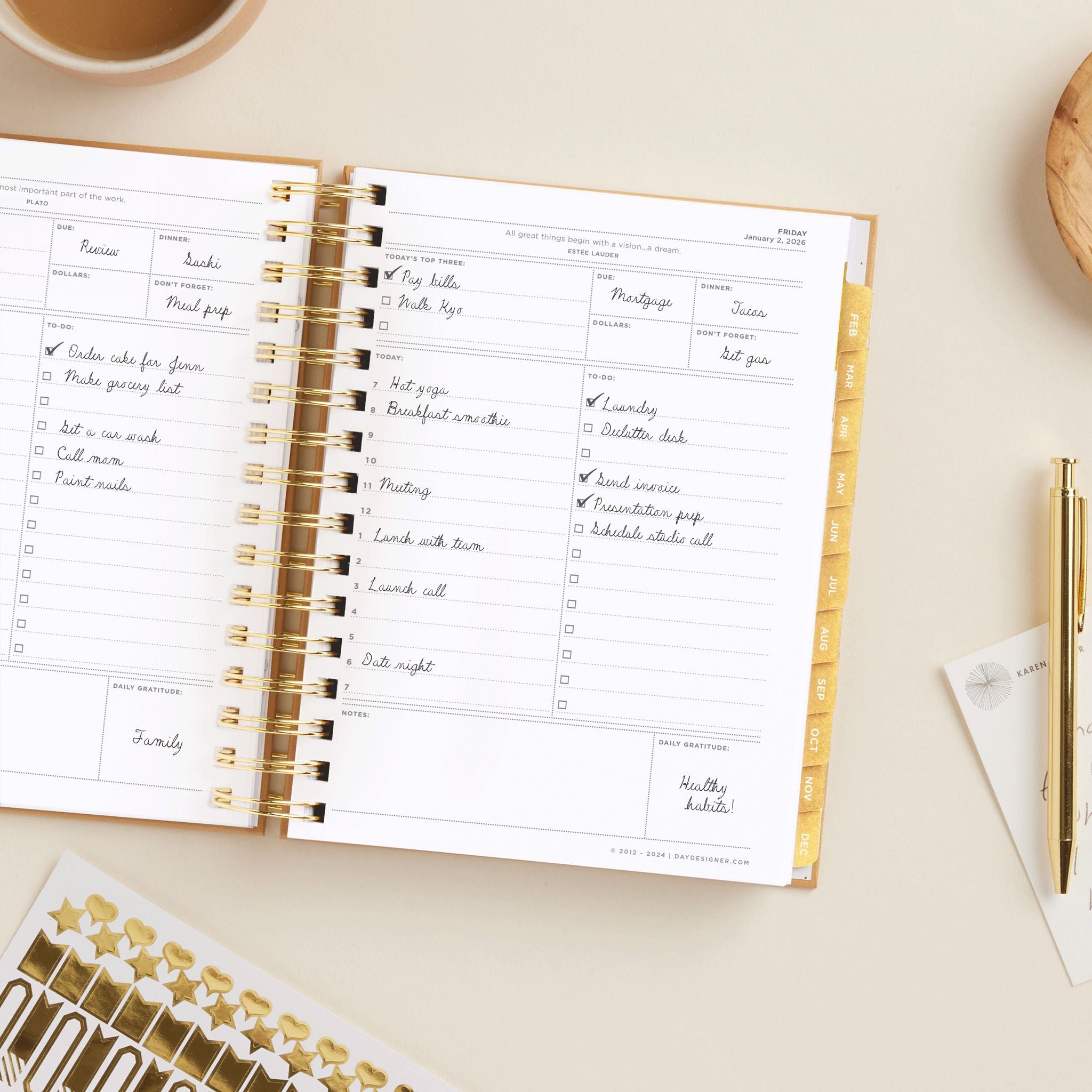 2026 Mini Daily Planner: Caramel Latte Pebble Texture