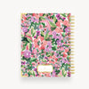 back notebook cover, red, purple, pink flowers, green leaves, gold binding and day designer logo