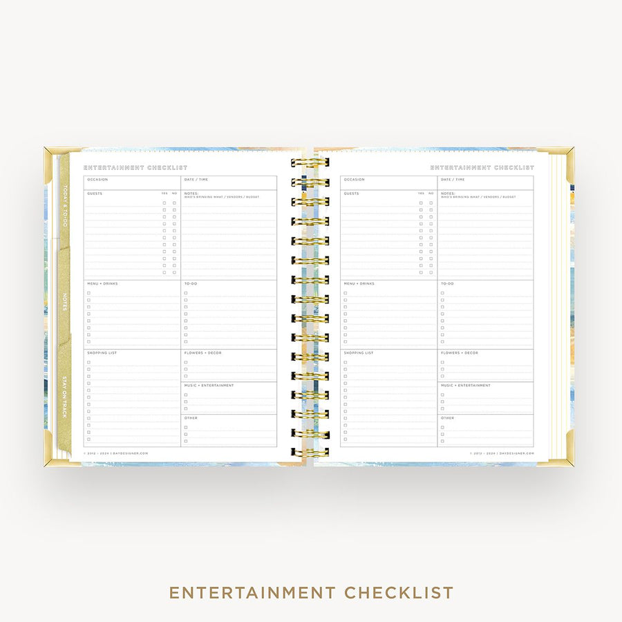 Day Designer 2026 mini weekly planner: sea and sky cover with entertainment party planner