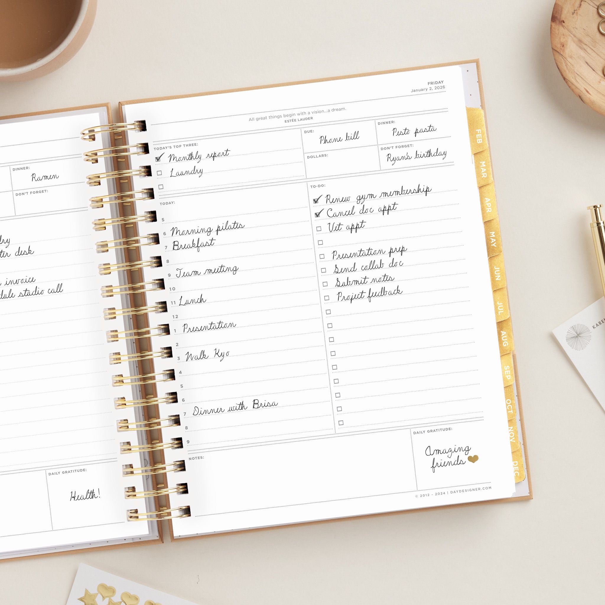 2026 Daily Planner: Caramel Latte Pebble Texture
