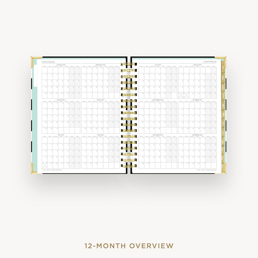 Wire-bound planner with grid layout on a white background