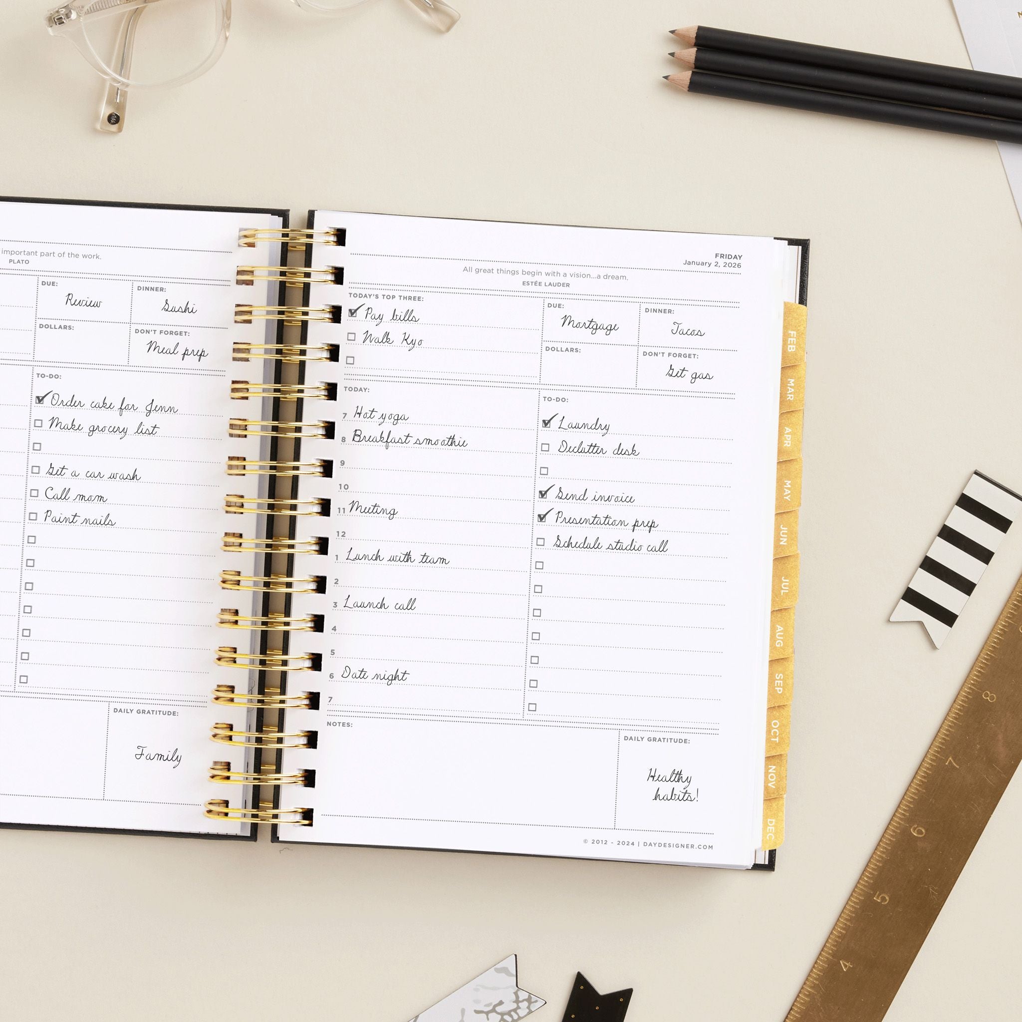 2026 Mini Daily Planner: Classic Black Pebble Texture