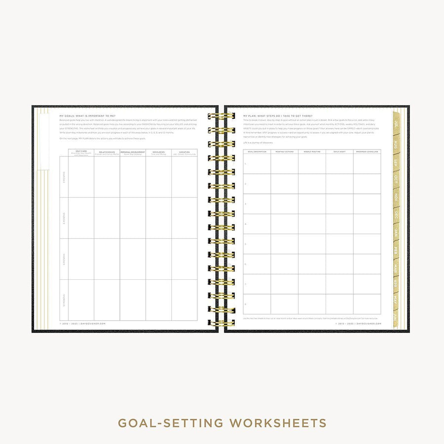 Day Designer 2026-27 mini weekly planner: Classic Black Pebble Texture cover with goals worksheet