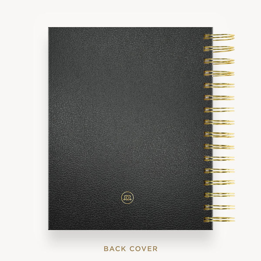 Day Designer 2025-26 mini daily planner: Classic Black cover with back cover with gold detail