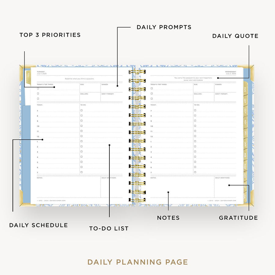 Day Designer 2025-26 mini daily planner: Alicia opened with captions of contents