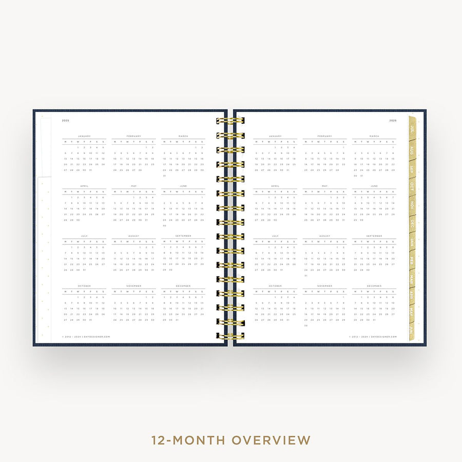 Day Designer 2025-26 mini daily planner: Navy Bookcloth cover with 12 month calendar