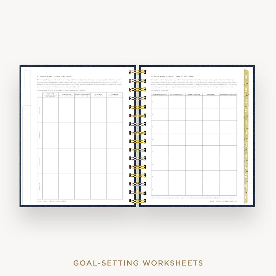 Day Designer 2025-26 mini daily planner: Navy Bookcloth cover with goals worksheet