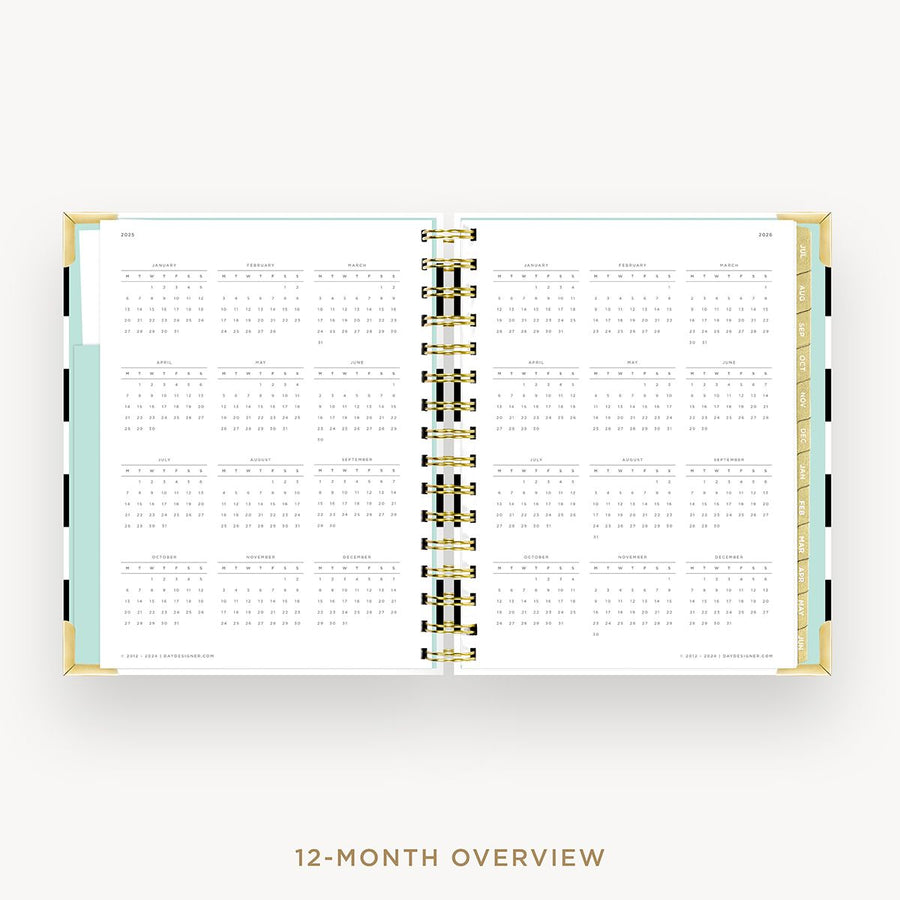 Day Designer 2025-26 mini daily planner: Black Stripe cover with 12 month calendar