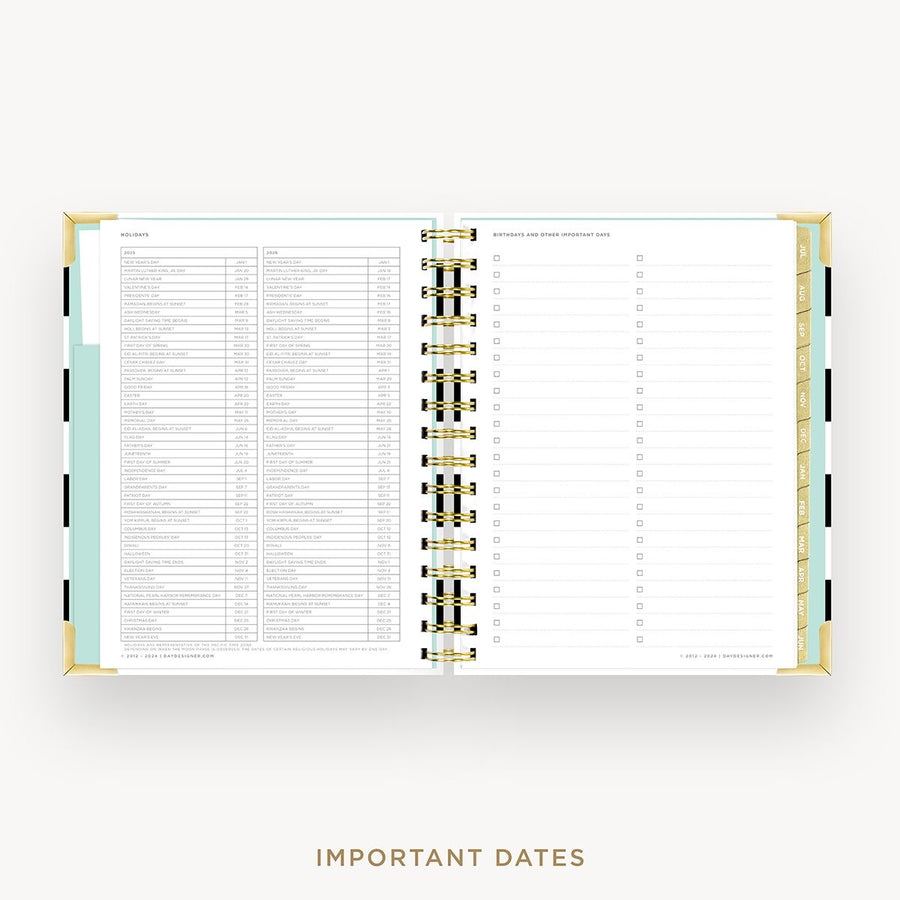 Day Designer 2025-26 mini daily planner: Black Stripe cover with holidays page