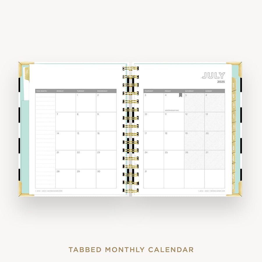 Day Designer 2025-26 mini daily planner: Black Stripe cover with monthly calendar