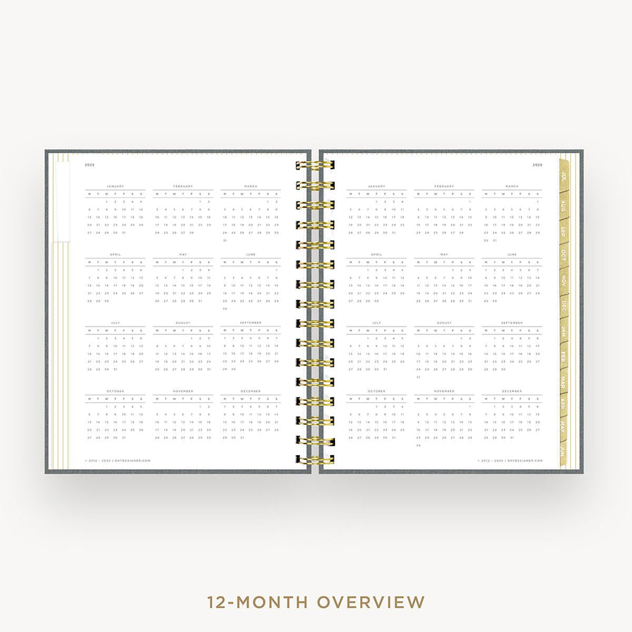 Day Designer 2025-26 mini daily planner: Charcoal Bookcloth cover with 12 month calendar