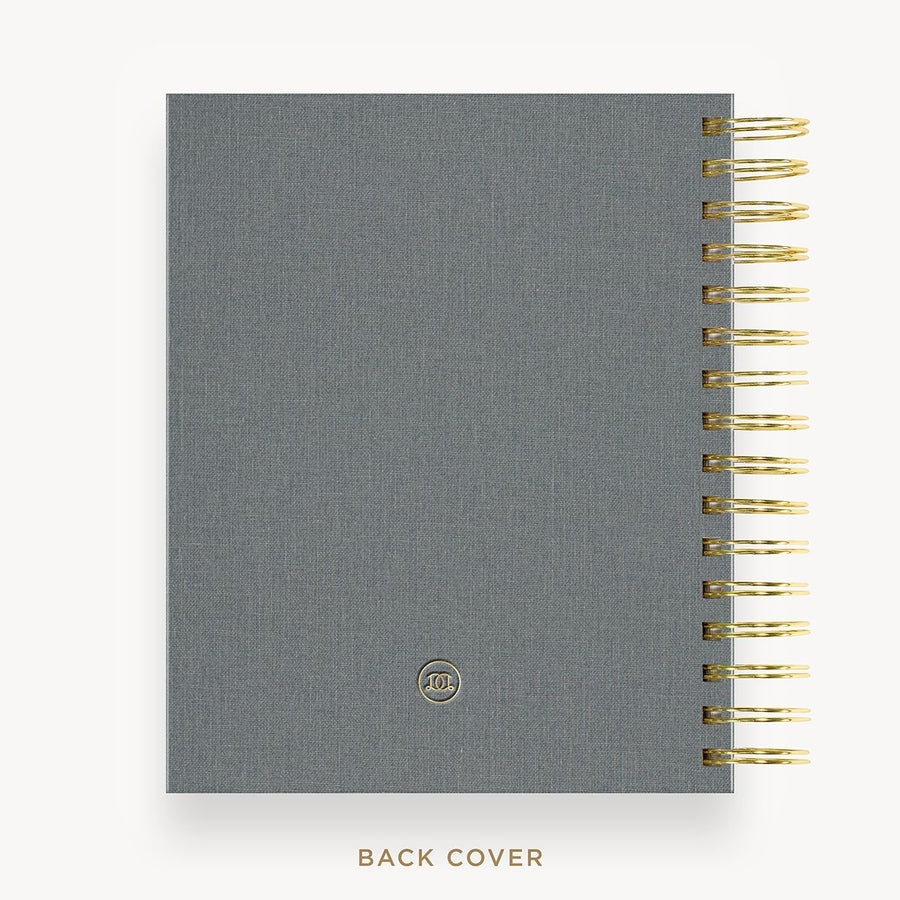 Day Designer 2025-26 mini daily planner: Charocal Bookcloth cover with back cover with gold detail