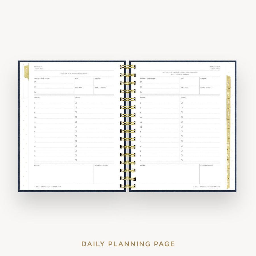 Day Designer 2025-26 mini daily planner: Navy Bookcloth cover with daily planning page