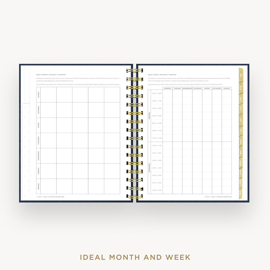 Day Designer 2025-26 mini daily planner: Navy Bookcloth cover with ideal week worksheet