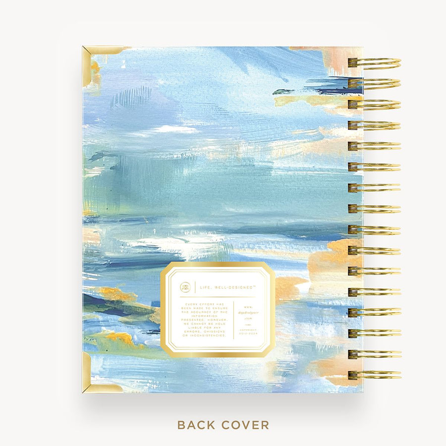 Day Designer 2025-26 mini daily planner: Sea and Sky cover with back cover with gold detail