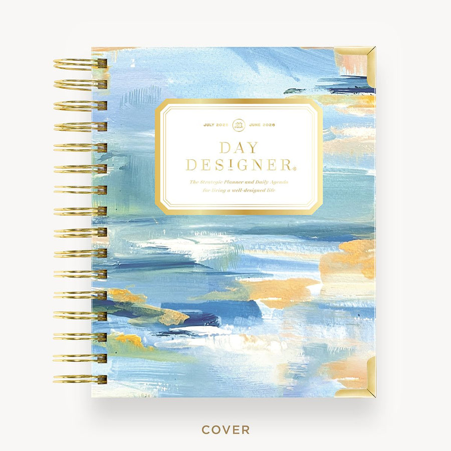 Day Designer 2025-26 mini daily planner: Sea and Sky hard cover, gold wire binding