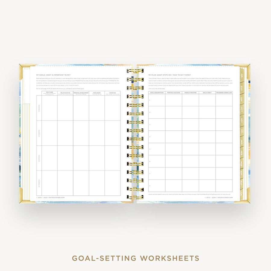 Day Designer 2025-26 mini daily planner: Sea and Sky cover with goals worksheet