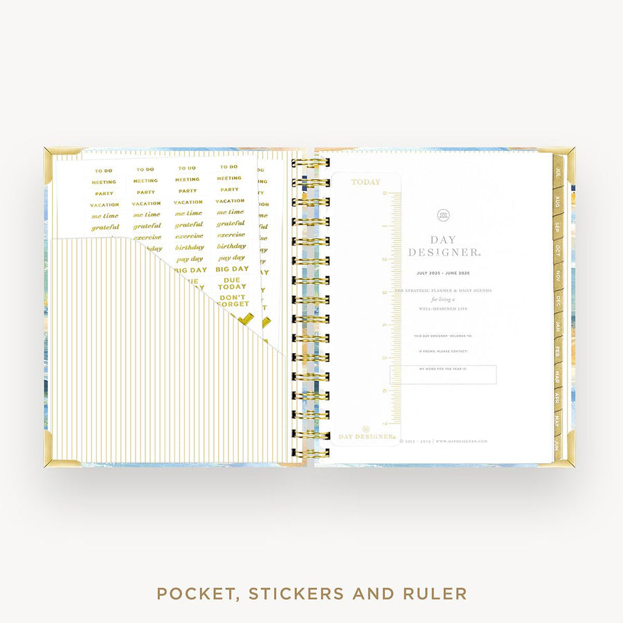 Day Designer 2025-26 mini daily planner: Sea and Sky cover with pocket and gold stickers