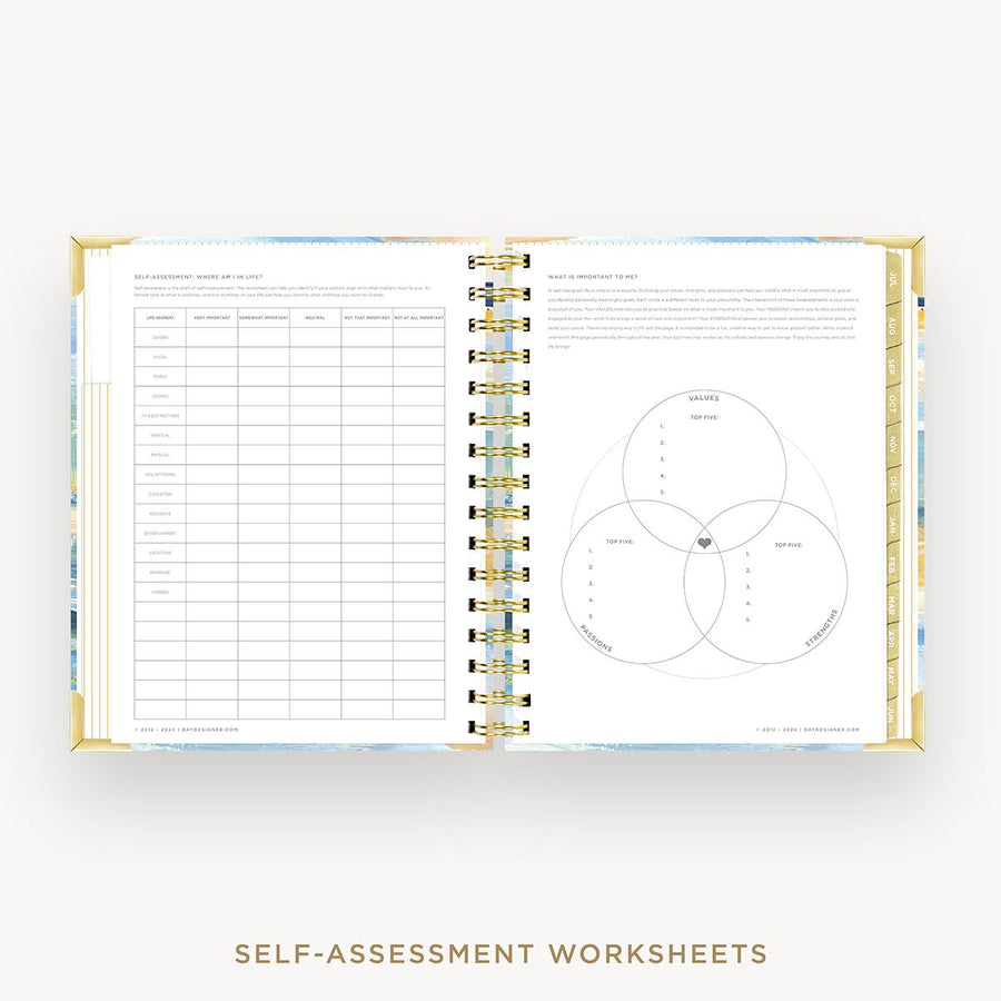 Day Designer 2025-26 mini daily planner: Sea and Sky cover with self assessment worksheet