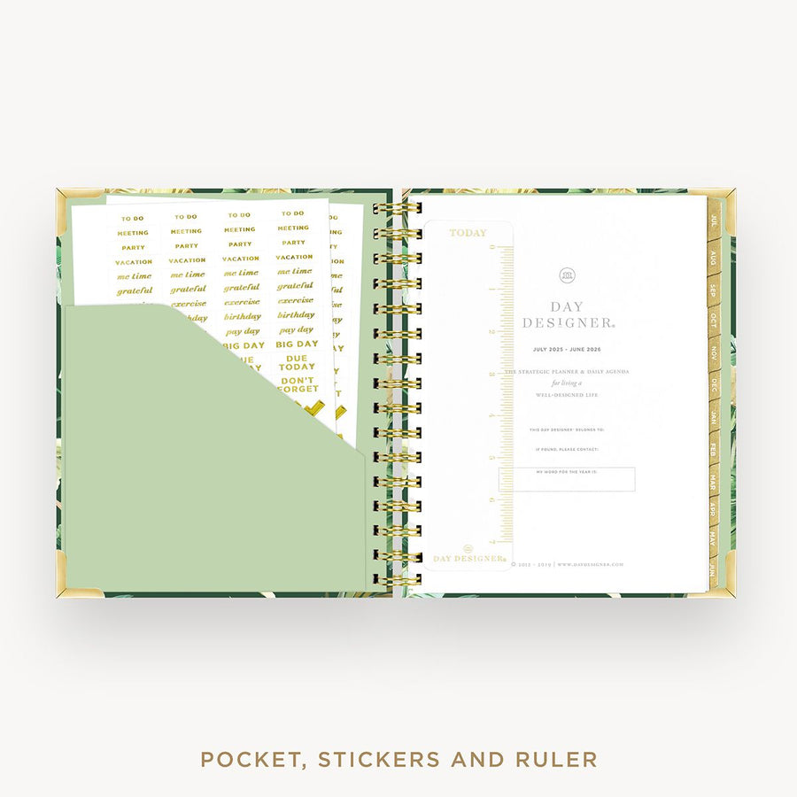 Day Designer 2025-26 mini daily planner: St. Barts cover with pocket and gold stickers