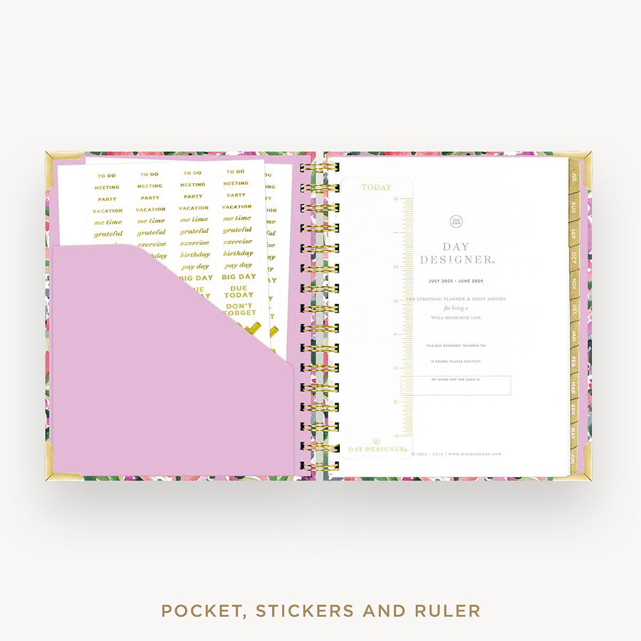 Day Designer 2025-26 mini daily planner: Ula Bloom cover with pocket and gold stickers