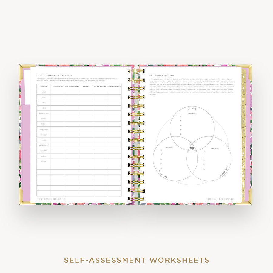 Day Designer 2025-26 mini daily planner: Ula Bloom cover with self assessment worksheet