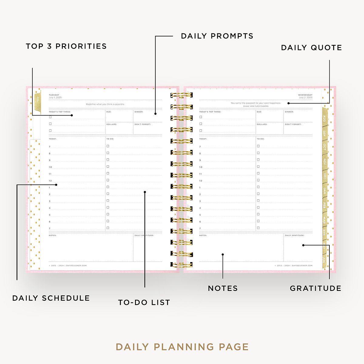 2025-26 Mini Daily Planner: Peony Bookcloth