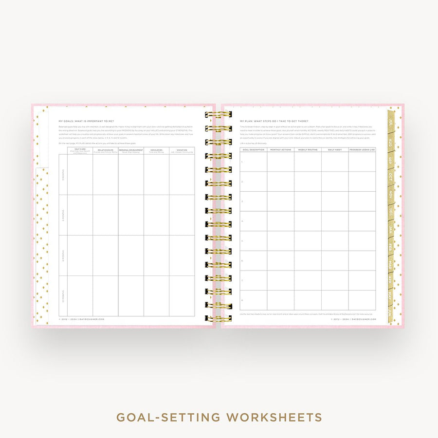 Day Designer 2025-26 mini daily planner: Peony Bookcloth cover with goals worksheet