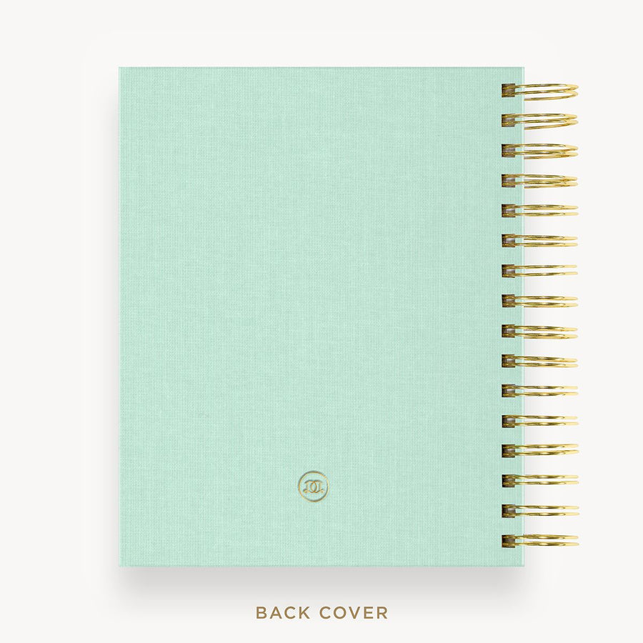 Day Designer 2025-26 mini daily planner: Sage Bookcloth cover with back cover with gold detail