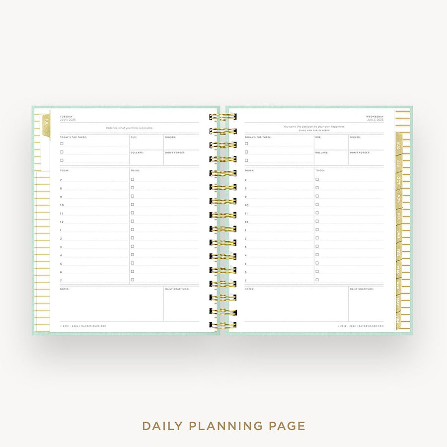 Day Designer 2025-26 mini daily planner: Sage Bookcloth cover with daily planning page