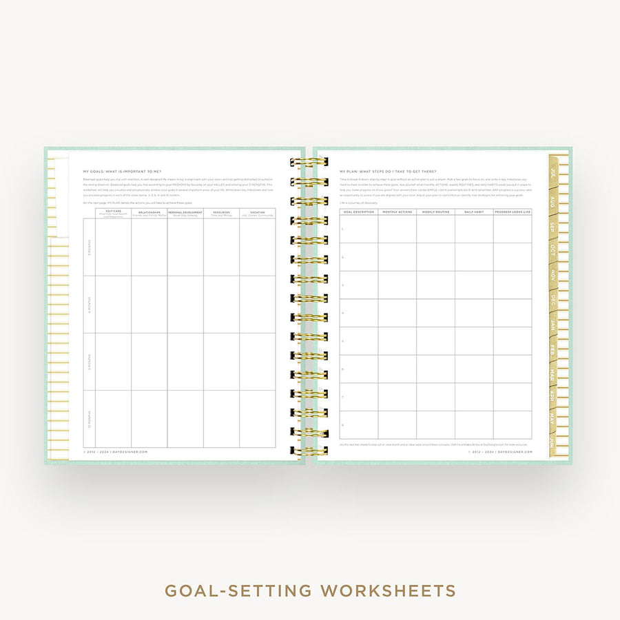 Day Designer 2025-26 mini daily planner: Sage Bookcloth cover with goals worksheet