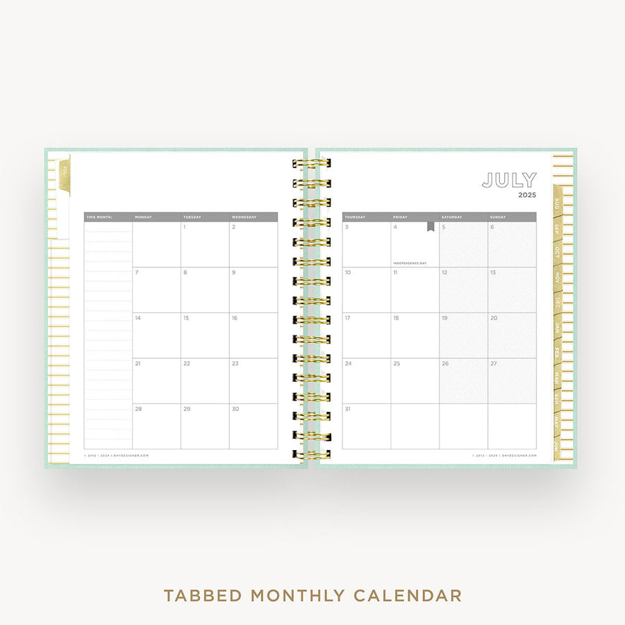 Day Designer 2025-26 mini daily planner: Sage Bookcloth cover with monthly calendar