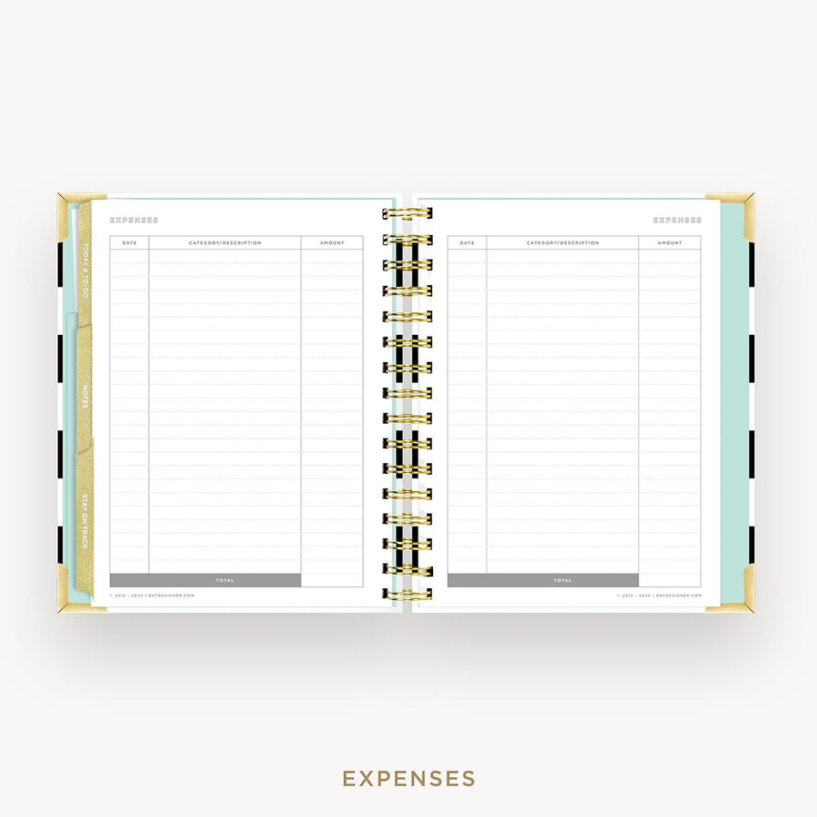 Day Designer 2025-26 mini weekly planner: Black Stripe cover with expense tracking pages