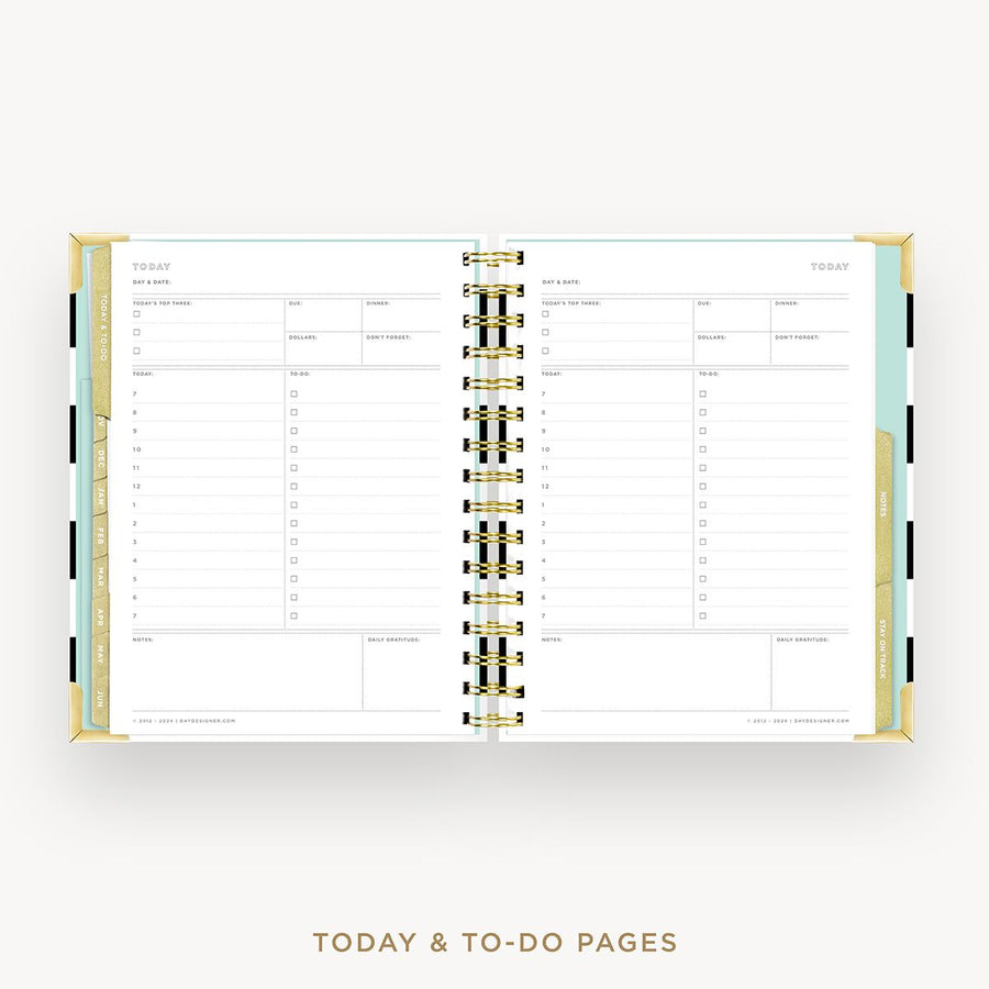 Day Designer 2025-26 mini weekly planner: Black Stripe cover with undated daily planning pages