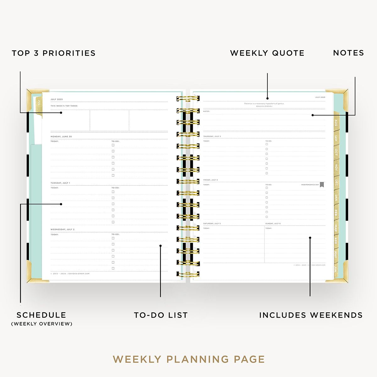 2025-26 Mini Weekly Planner: Black Stripe