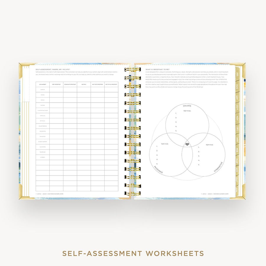 Day Designer 2025-26 mini weekly planner: Sea and Sky cover with self assessment worksheet