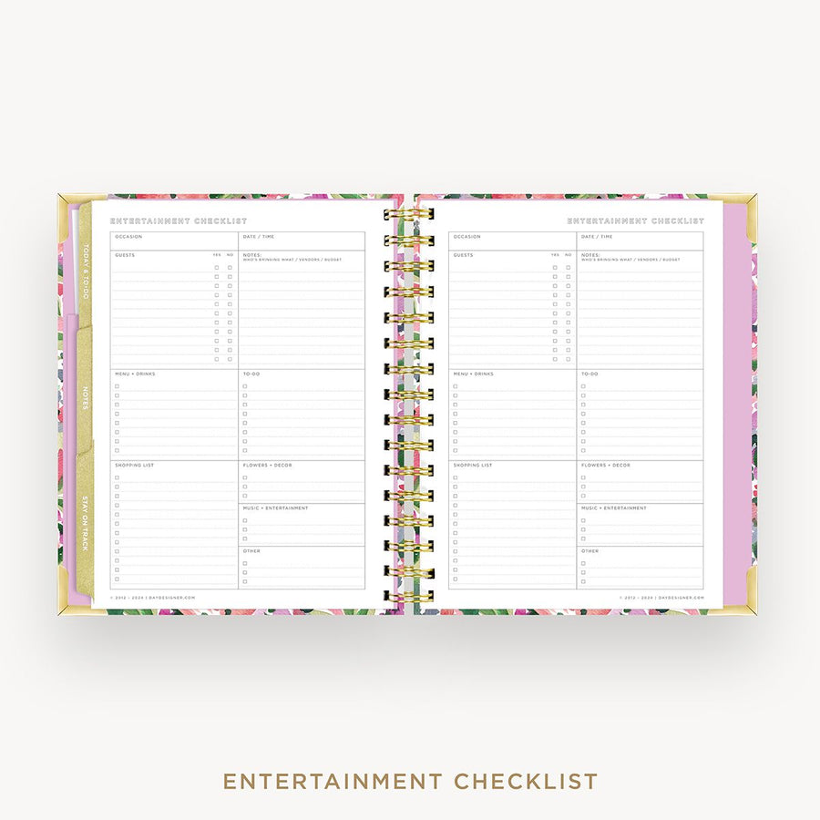 Day Designer 2025-26 mini weekly planner: Ula Bloom cover with entertainment party planner